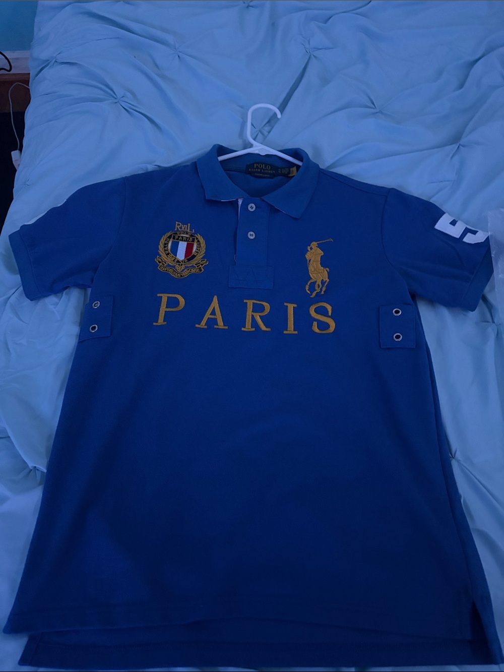 Polo by Ralph Lauren Royal Blue Polo with Gold PARIS Embroidery